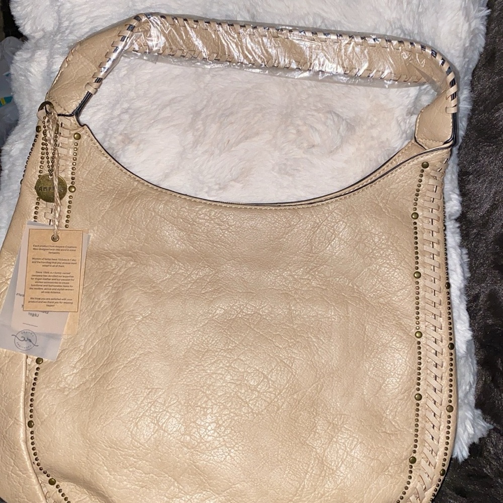 NWT Chic Beige Leather Hobo Bag